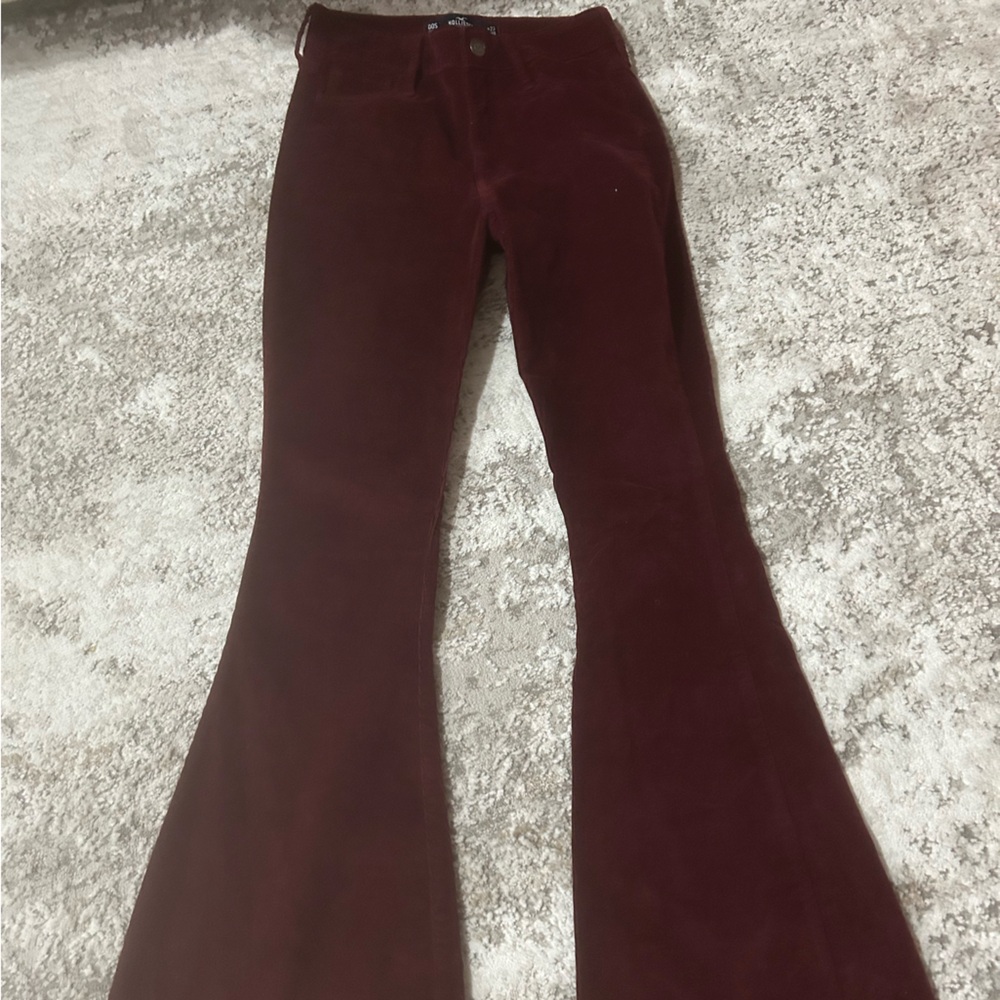 Hollister Maroon High-Rise Flare Corduroy Pants